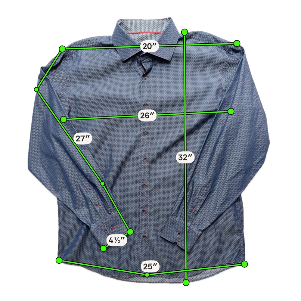 Bugatchi Button Up Mens XL Blue Geometric Long Sleeve Classic Fit Shirt - Picture 13 of 16